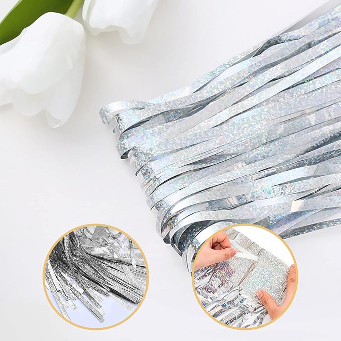 10 Pack Silver Foil Curtain Backdrop 3.2ft x 9.8ft Metallic Tinsel Foil Fringe - Image 4