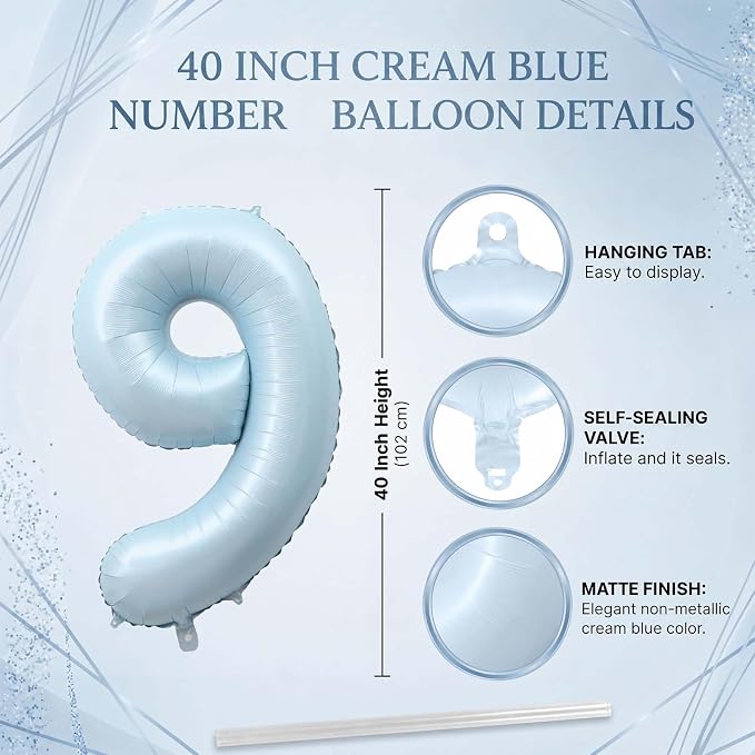 Baby Blue Number 19 Balloon 40 Inch, Sky Pastel Foil Digits Party Supplies | - Image 4