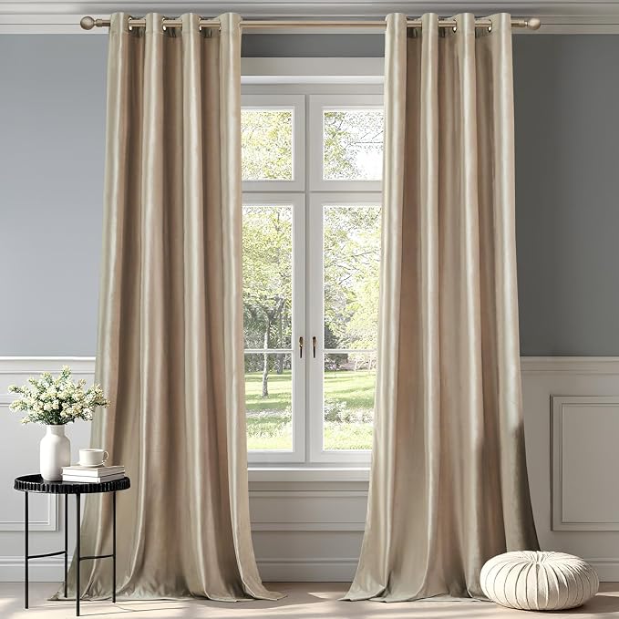 BULBUL Velvet Champagne Grommet Blackout Curtains 72 inch by ModernShinyVelvetCurtains