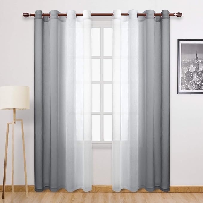 DWCN Ombre Grey Faux Linen Sheer Curtains by DWCN