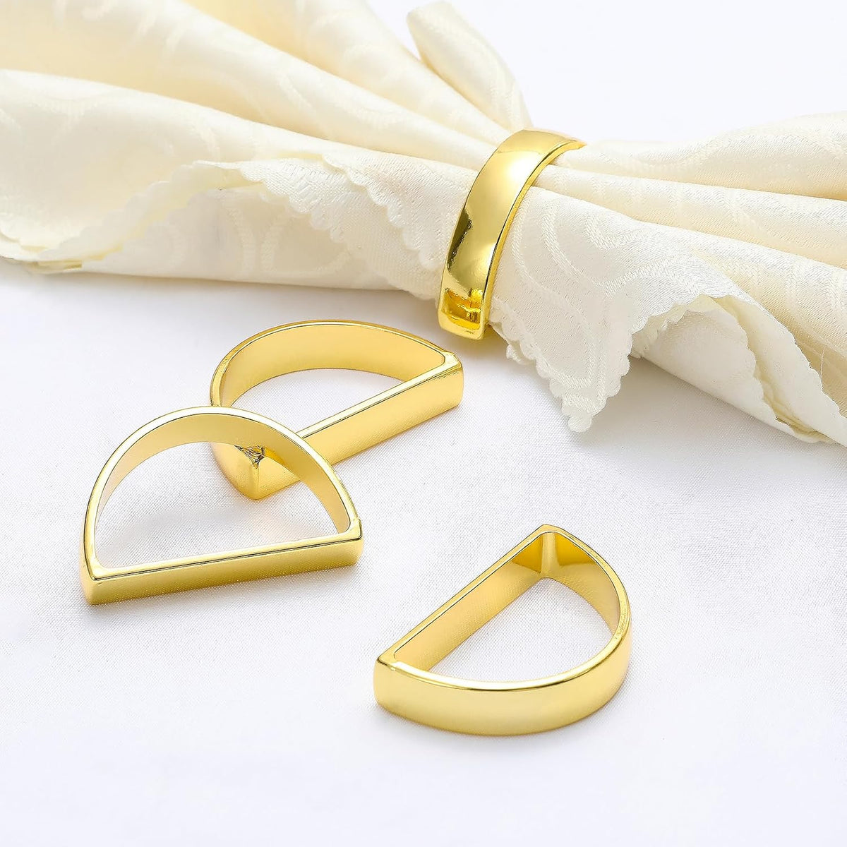 KPOSIYA Napkin Rings Set of 12, Metal Gold Napkin Rings Bulk for Table Settings, D-shape Napkin Holders Rings for Dinner Table Decor, Easter, Fall,Thanksgiving, Christmas, Party,（Brilliant Gold12 pcs）