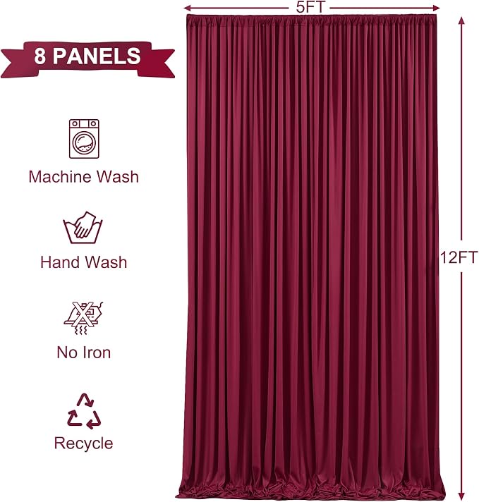 8 Panels Burgundy Backdrop Curtains - Image 5