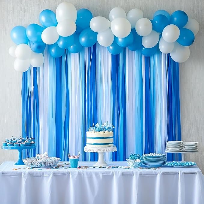 8 Blue and White Streamers, 656ft Pack of Crepe Paper Party Decorations | Each - Image 2