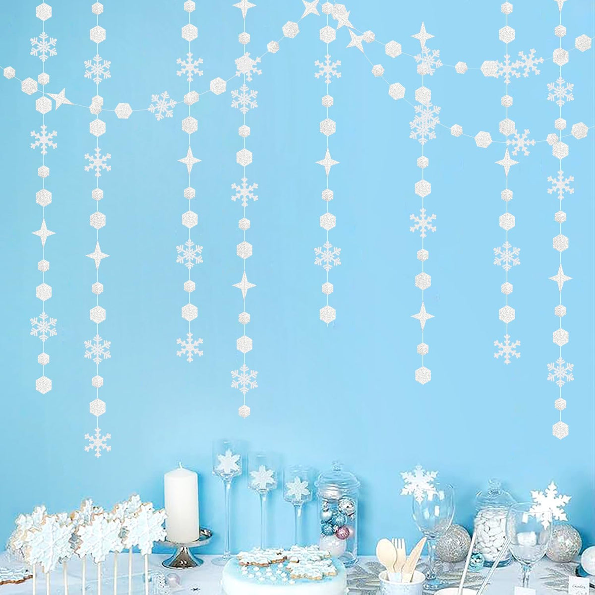 Snowflake-Snow White-Silver Christmas Party-Decorations Streamers - 52Ft White Winter Wonderland Frozen Hanging Paper Garland Banner,Birthday Wedding Baby Shower New Year Supplies Decor Hugtmr