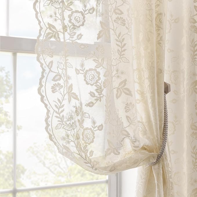 FINECITY Beige Floral Lace Curtains by FINECITY