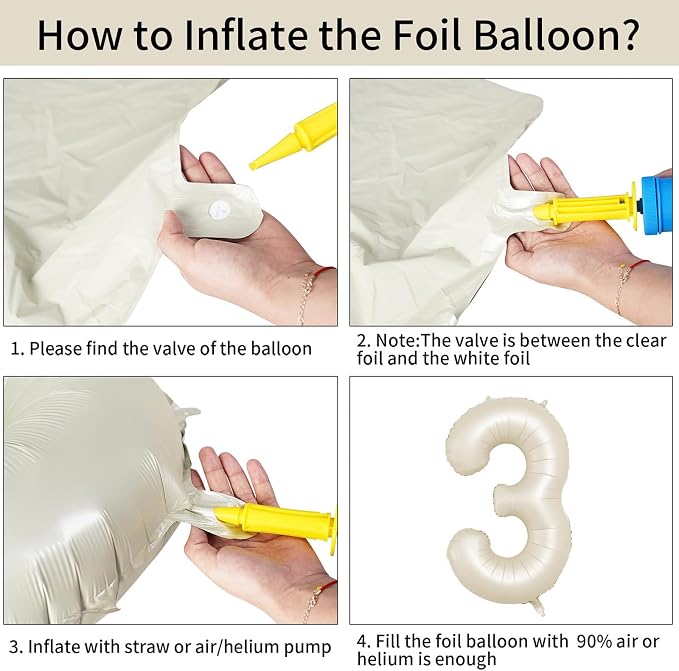 40 Inch Cream Number 3 Balloon, Digital 3 Cream White Giant 3 Foil Balloon - Image 7