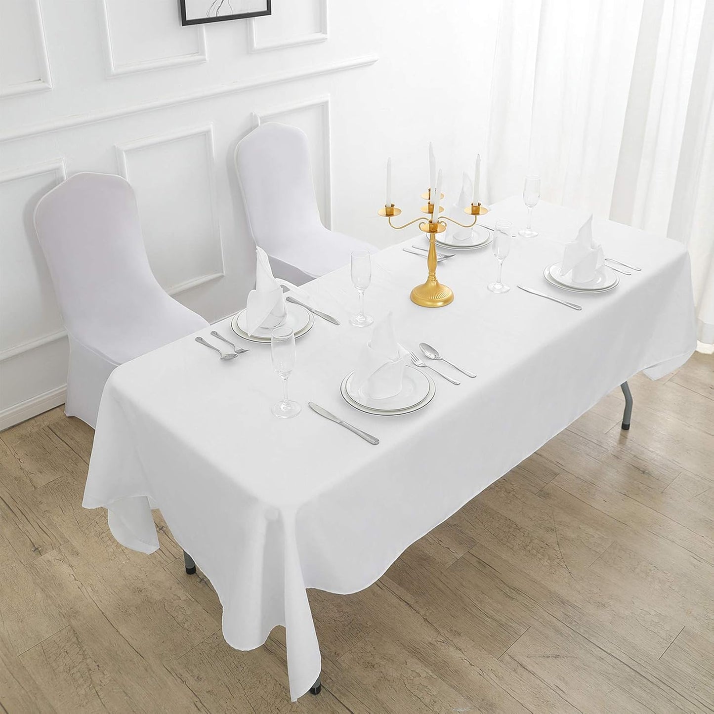 Rectangle Tablecloth 60x102 inch Washable Polyester Fabric Table Cloth for Wedding Party Dining Banquet Decoration（6 Pack 60x102, White）