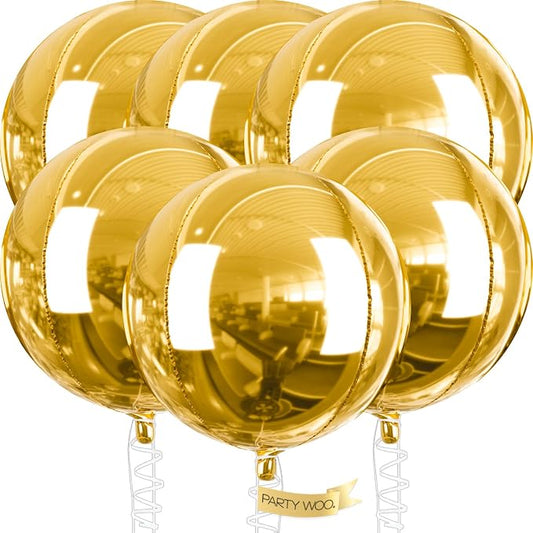 PartyWoo Metallic Gold Large Round Giant 4D Foil Balloons 6pcs 32 Inch | 32 Inch by PartyWoo