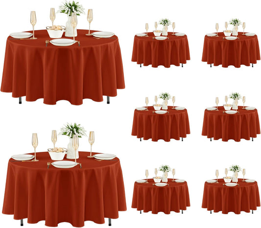 Fitable 8 Pack Round Tablecloths: Stain Resistant Wrinkle Free Fall Table Clothes, Washable Reusable Polyester Table Covers for Wedding Thanksgiving Party Birthday Banquet Reception(Rust, 84 Inch)
