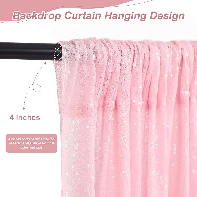 Pink Sequin Backdrop Curtains-1 Panel 3FTx8FT Light Pink Backdrop - Image 2