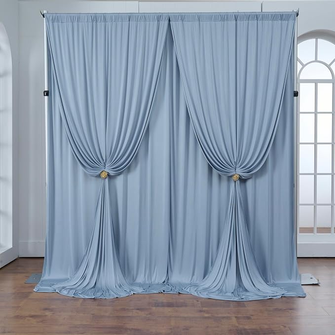10 ft x 10 ft Wrinkle Free Dusty Blue Backdrop Curtain - Image 9