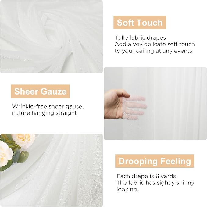 Ivory Wedding Arch Draping Fabric Backdrop Drapes Sheer 3 Panels | 28.7"x20FT - Image 2