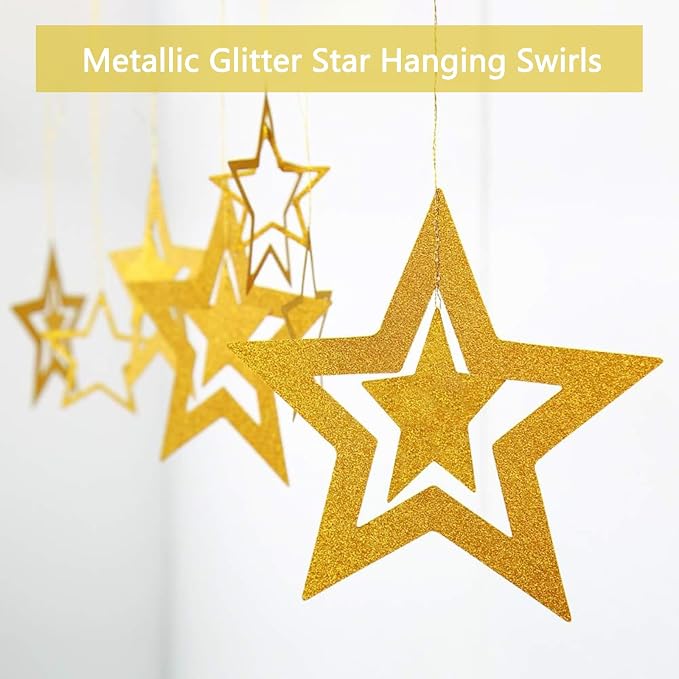 Black Gold Birthday Decorations, Hanging Swirls, Cake Toppers - Image 4