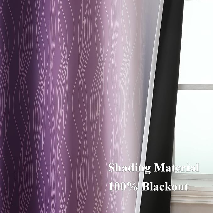 Purple and Grayish White Blackout Curtains 108 Inches Long, Thermal Insulated - Image 5