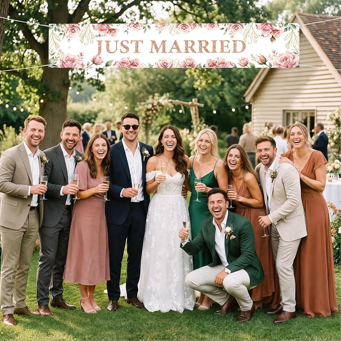 Just Married Wedding Decor Banner Decorations Party Hanging Sign | Reusable - Image 5