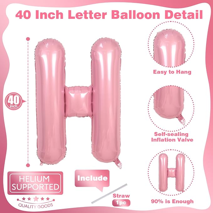 Big Letter Balloon H Pastel Pink, Mylar Alphabet Customize Name Balloon Letter - Image 2