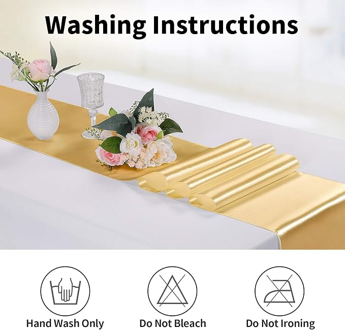 10-Pack Satin Table Runner Light Gold 12 x 108 inches Long, Table Runners - Image 6
