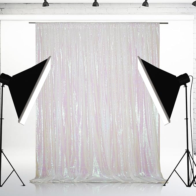 Eternal Beauty White Iridescent 3mm Sequin Backdrop 5x7 Ft - Image 2