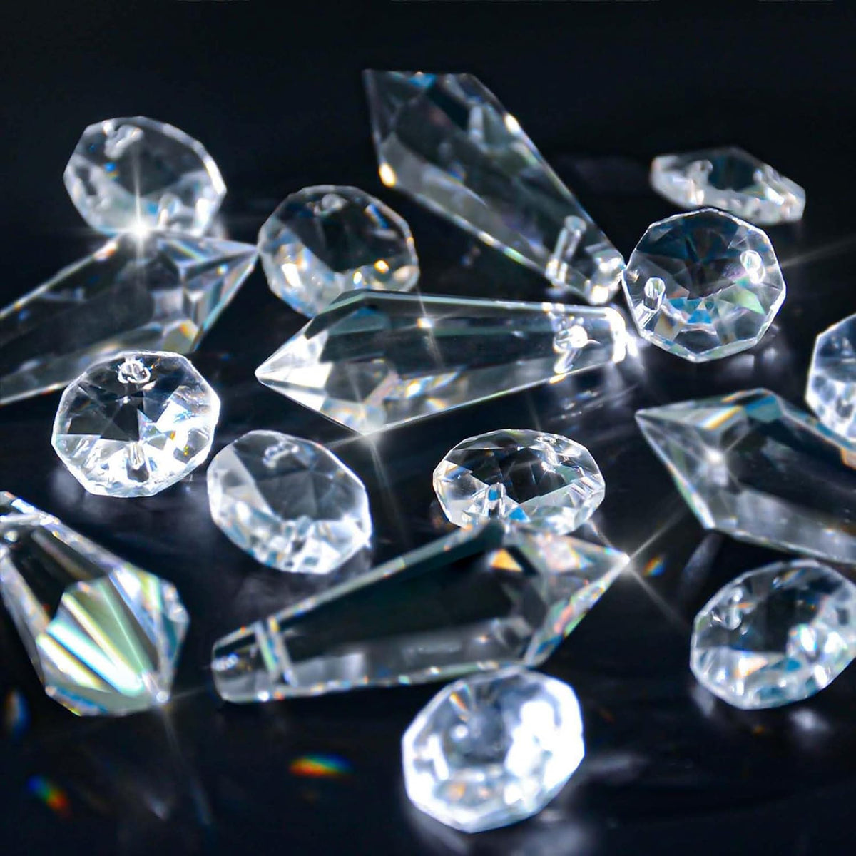 Premium Clear Crystal Glass Drops 2.4" - Multi-Purpose Hanging Prisms for Holiday Party/Home/Window Decoration/Chandelier Replacement Parts (16)