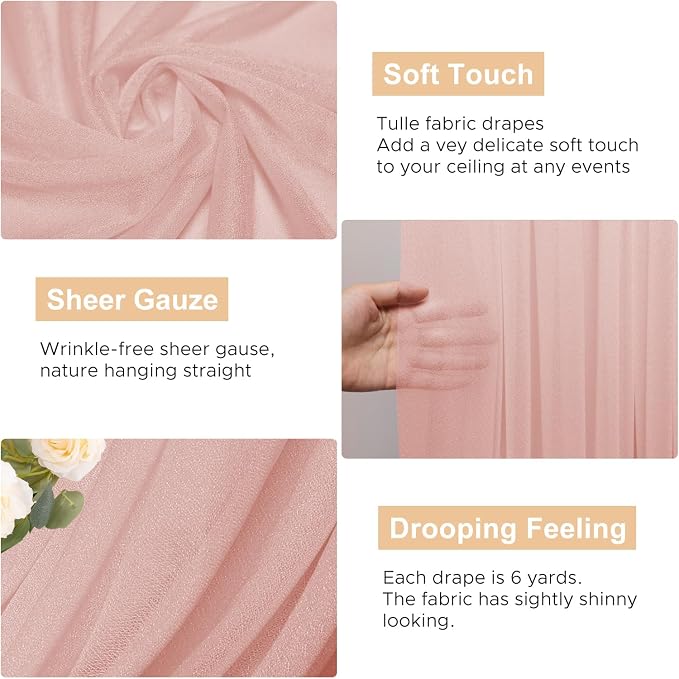 Blush Wedding Arch Draping Fabric Backdrop Drapes Sheer 6 Panels | 28.7"x20FT - Image 2