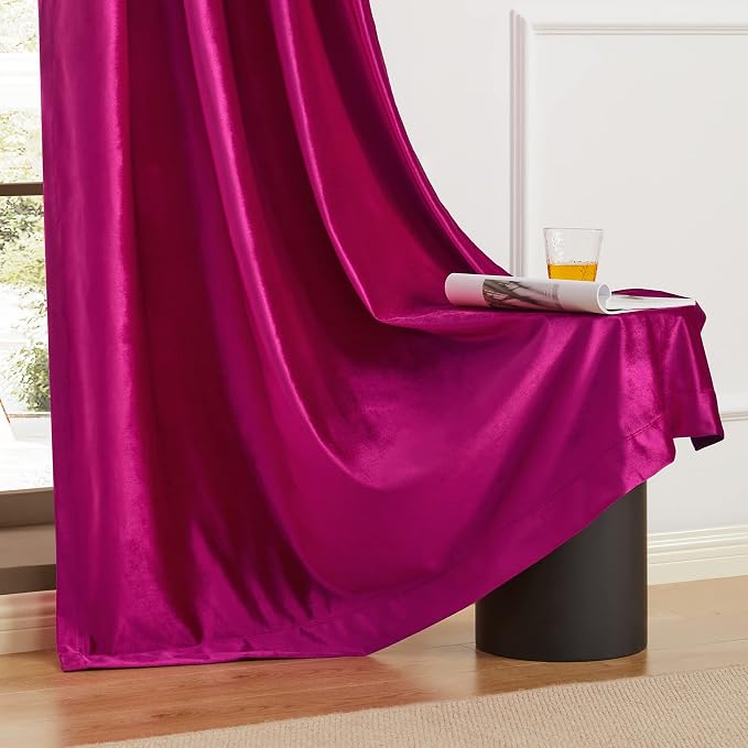 Hot Pink Velvet Blackout Curtains 84 inch - Image 8