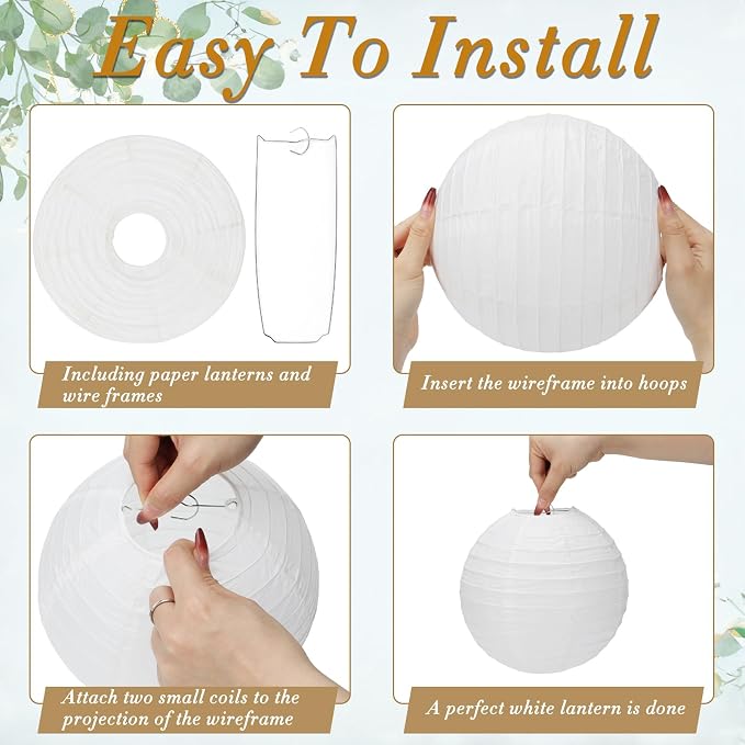 24 Packs White Paper Lanterns 8 Inch Chinese Japanese Hanging Paper Lanterns - Image 3