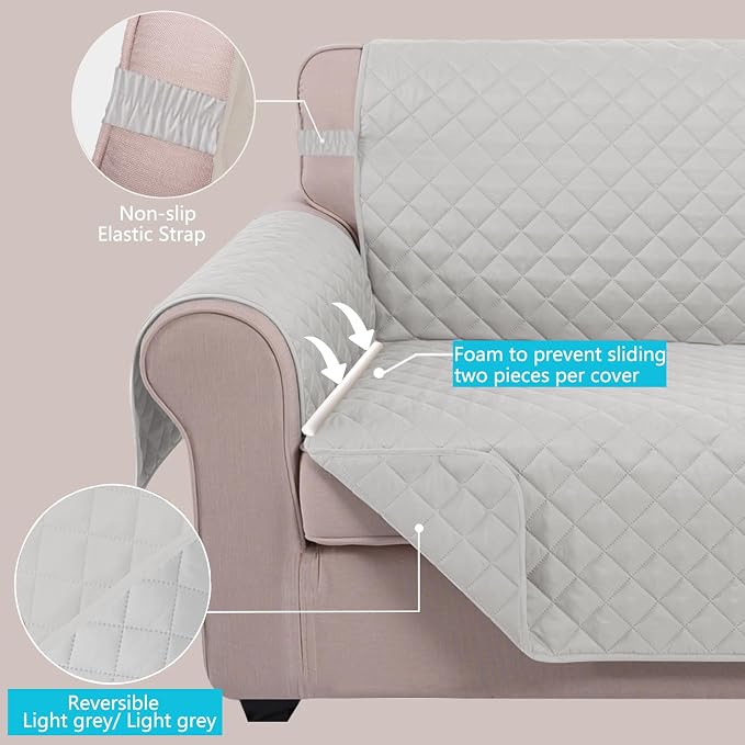 U-NICE HOME Reversible Recliner Chair Covers, Light Grey | 28''Recliner Cover - Image 3