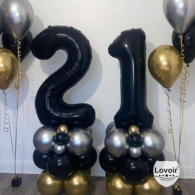 Black 21 Number Balloons, 40 Inch Giant Number 21 Balloons Foil Mylar Helium - Image 3