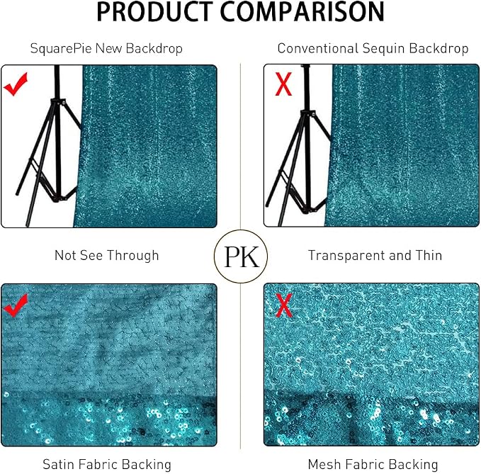 SquarePie 6x6ft Teal Sequin Backdrop, High Density Non-Transparent Glitter - Image 6