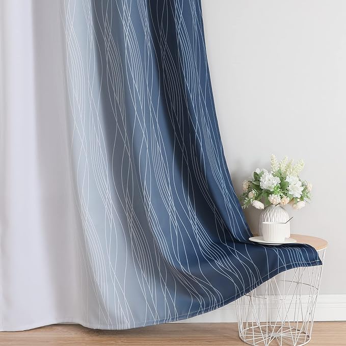 Navy Blue and Grayish White Blackout Curtains - Image 6