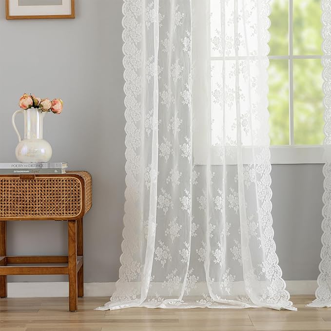 Kotile Vintage Ivory Lace Curtains - Image 7