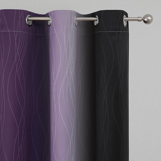 Black and Purple Blackout Curtains 54 Inch Length, Full Light Blocking Gradient - Image 4