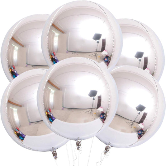 KatchOn, Large Metallic Silver Balloons - 22 Inch, Pack of 6 | 4D Round Silver Mylar Balloon for Bachelorette Party Decorations | Silver Foil Balloons for Anniversary, Bridal Shower Decorations