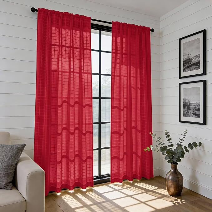 SpaceDresser Check Sheer Curtains 108 Inches Long - Image 6