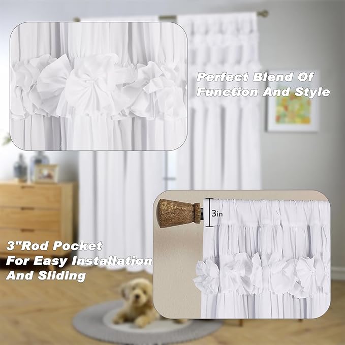 White Thermal Insulated Blackout Drapes 42"W x 63"L | Handmade Ruffles & - Image 6
