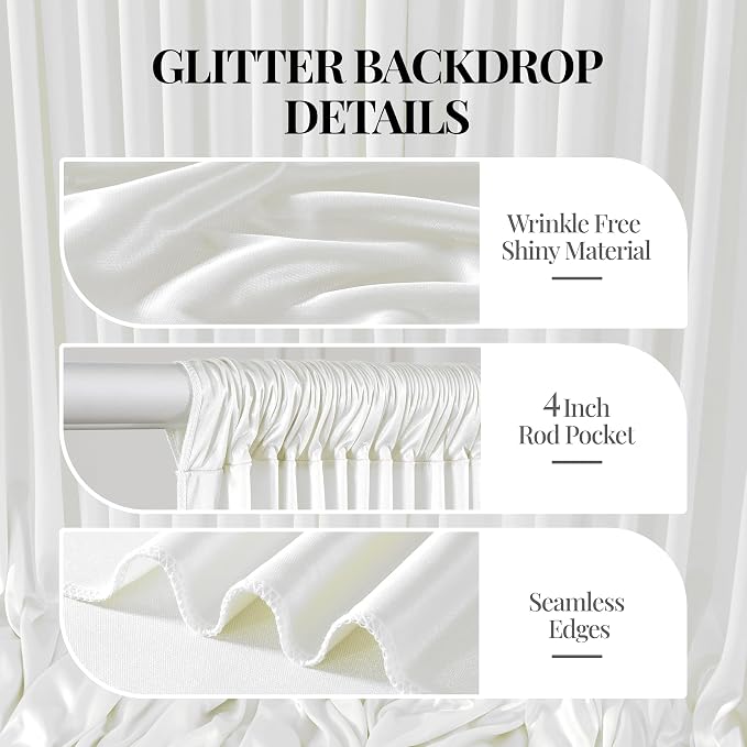 30x10ft Ivory Glitter Backdrop Curtain - Image 5
