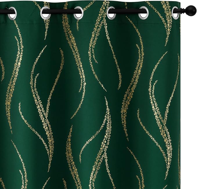 Yakamok Emerald Green Curtains for Livingroom Foil Print W42 x L54-inch | by Yakamok