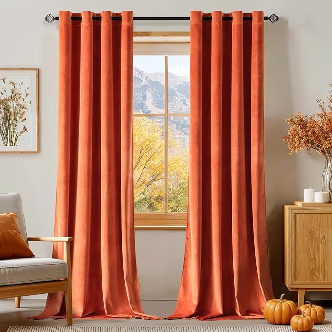 MIULEE Fall Orange Velvet Curtains Terracotta 52 x 84 Inch Length Set of 2 | by MIULEE