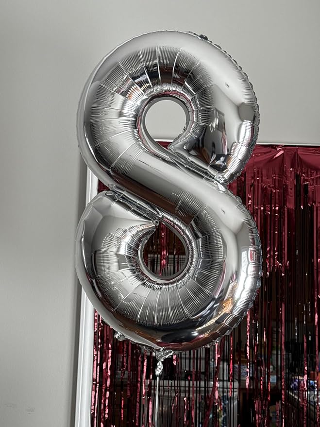 40 Inch Silver Number 8 Balloon Birthday Party Decorations - Image 2