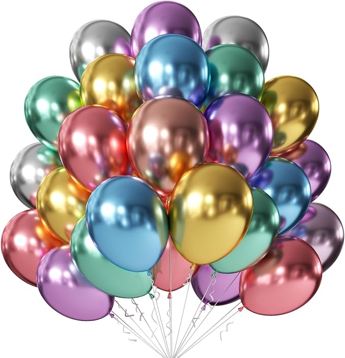 12 Inch Metallic Multicolor Balloons, Baby Shower, Graduate Party Decorations by KALOR