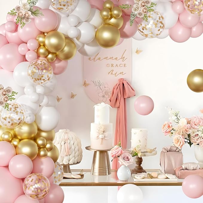 Pink White Gold Balloon Arch Kit, Bridal Shower & Party Decorations - Image 2