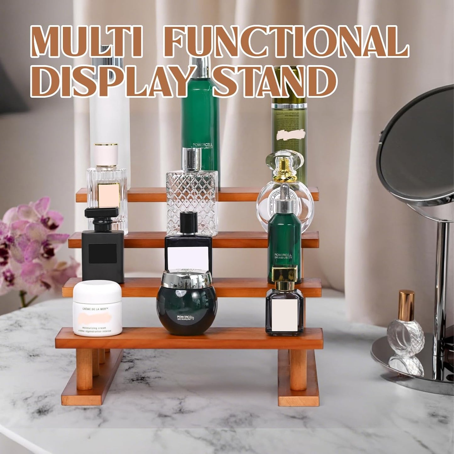 3 Tier Wooden Display Riser Stand Perfume Organizer, Dessert Table Display Set, Solid Wood Food Display Stands for Party, Bamboo Rustic Solid Wood Shelf for Cupcakes, Perfume, Cologne, Spiece