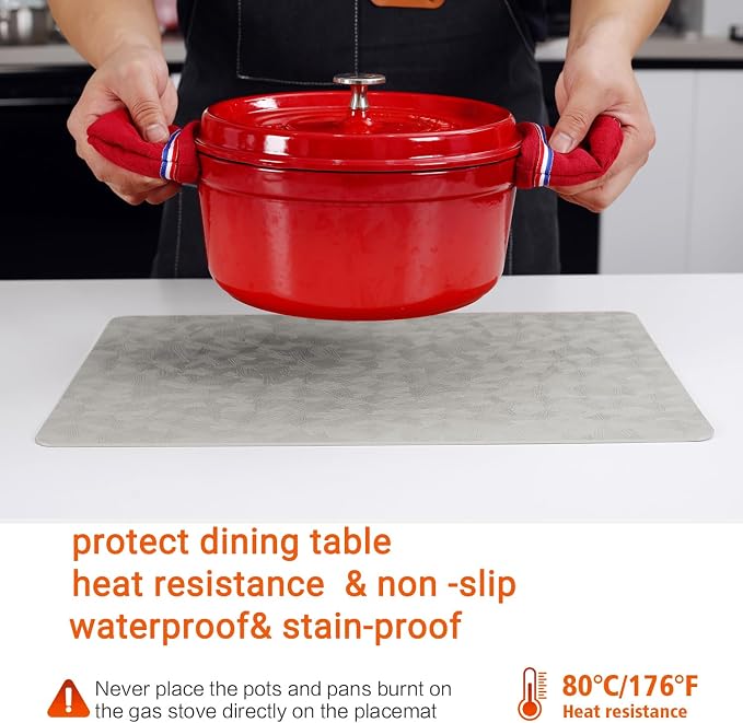 Vinyl Placemats Set of 8 Heat Resistant Easy Clean Non-Slip Place Mats - Image 3