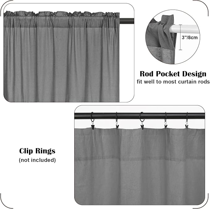 Farmhouse Valance Curtains, Boho Cotton Linen Kitchen Valance, Rustic Button - Image 6