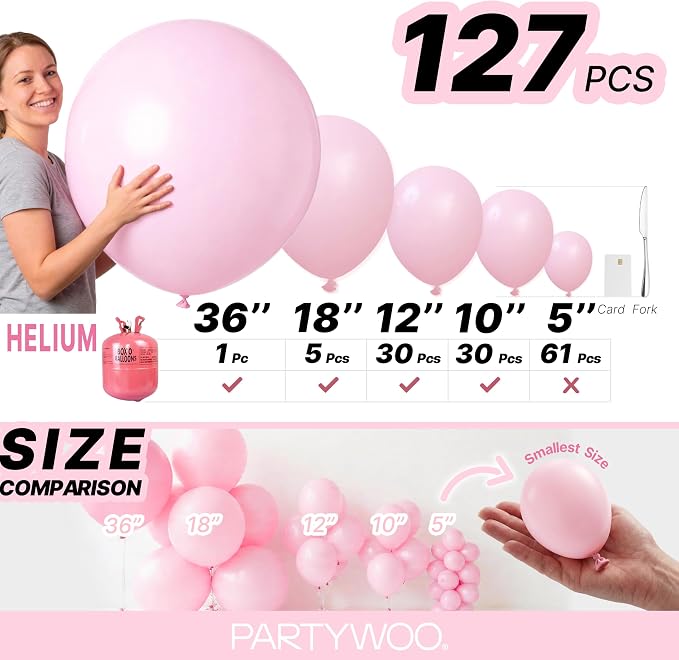 PartyWoo Light Pink Balloons 127pcs Pastel Pale Baby Pink Different Sizes | 36 - Image 6