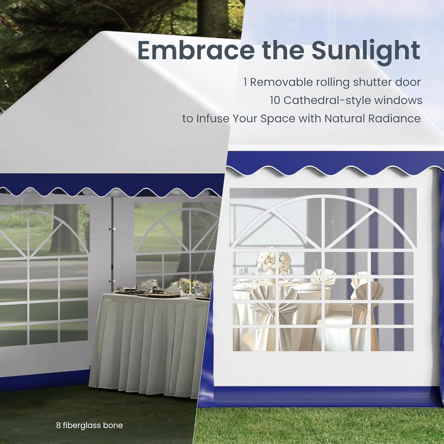 PHI VILLA 32'x16' Outdoor Heavy Duty Party Tent Large Commercial Canopy Wedding Event Shelter with Removable Sidewalls & 4 Storage Bags for Patio Outdoor Garden Events, Blue