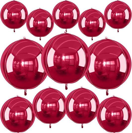 12Pcs Burgundy Red Round Foil Balloons, Metallic Deep Red Foil Balloon by vibzox