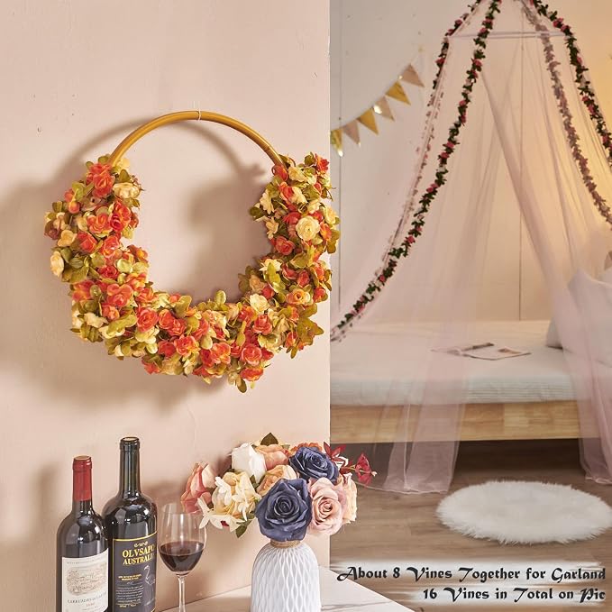 Artificial Flower Garland 8pcs 8.2ft Rose Vine Decor, Fall Champagne Flower | - Image 4