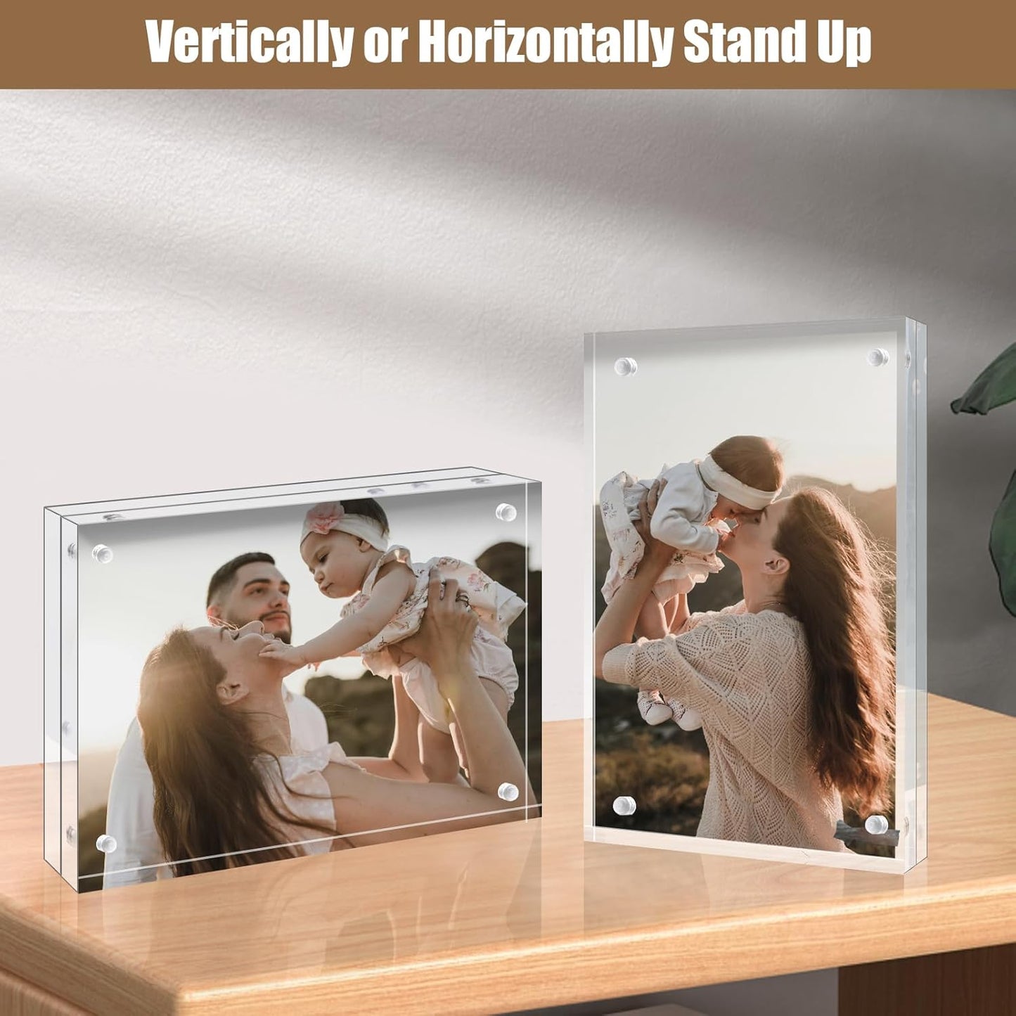 Egofine 6x8 Acrylic Frame 4 Pack, 20mm Thicker Frameless Clear Picture Frame, Double Sided Magnetic Picture Frame, Free Standing Desktop Display