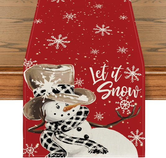 Artoid Mode Red Snowman Snowflake Let it Snow Winter Table Runner, Seasonal Christmas Kitchen Dining Table Decoration for Home Party Decor 13x120 Inch